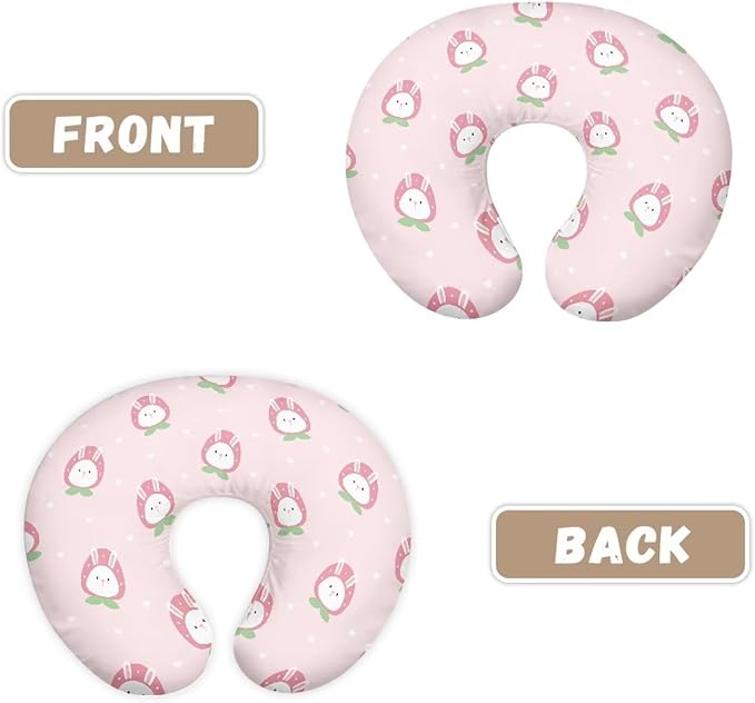 Nursing Pillow Cover Stretchy，Fits The Original Support for Breastfeeding，Strawberry Rabbit,for Breastfeeding and Bottle Feeding (Pink)