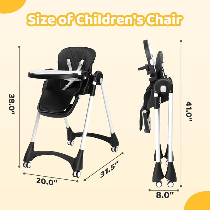 JOYMOR Foldable Baby High Chair, 4 in 1 Convertible Highchair for Eating, Height Adjustble and Multiple Seat Position, Compact Foldable Design for Easy Storage (Black)