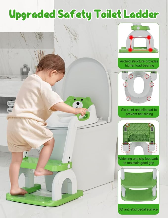Potty Training Seat with Step Stool, Toddler Potty Training Toilet Seat with Non-Slip Step Splash Guard Safety Handles and Waterproof Cushion, 2 In 1 Toddler Potty Seat