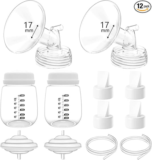 17mm Pump Parts Compatible with Spectra S1/S2/9 Plus,Spectra Replacement Pump Parts,Full Set Replace Include 17mm Flange, Duckbill Valve, Backflow Protector, Tubing and Bottle