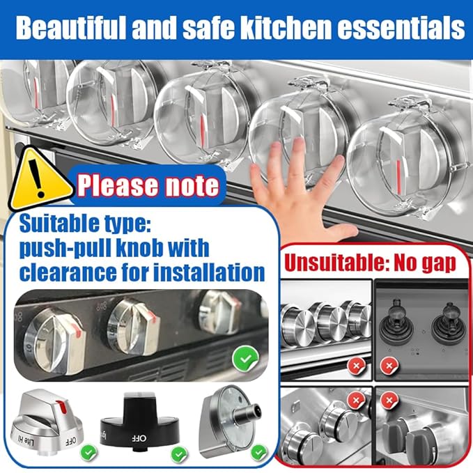 5 PACK Stove Knob Covers for Child Safety, Childproof Gas Stove Knob Locks, Stove Oven Knob Safety Covers with Adhesive, for Kids and Pets, Heat-Resistant, Clear View (Upgraded - Transparent)