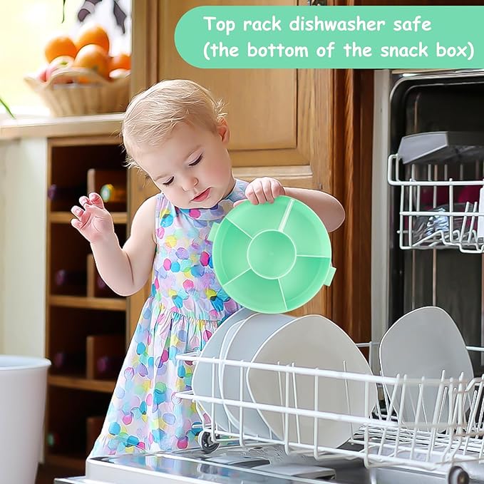 JOOPE Talk Kids Reusable Rotating Snack Container with 5 Separate Compartments, ColorMatching Opening Lid,BPA/PVC-Free, Dishwasher Safe, Perfect for Travel, School Lunches& On-The-Go Snacking-Green