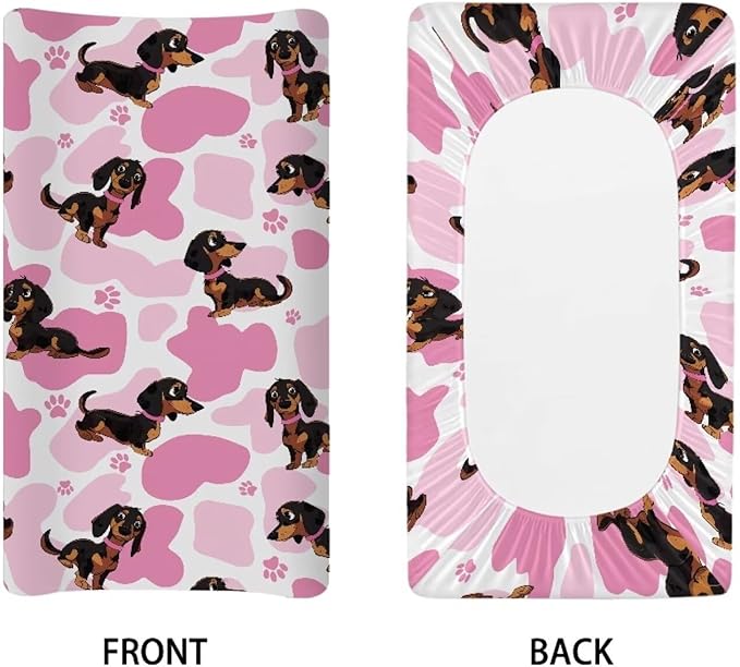 Pink Heart Dog Change Pad Covers Stain Resistant Baby Diaper Change Table Covers Universal for Most Change Pad Machine Washable