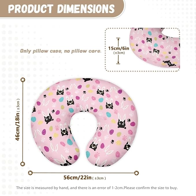 Black Cat Rabbit and Easter Egg Nursing Pillow Cover for Baby Boy Girl Breastfeeding Slipcover Infant Newborn Nursery Bottle Pillowcase Stretchy Replaceable Pillow Cover Slipcover