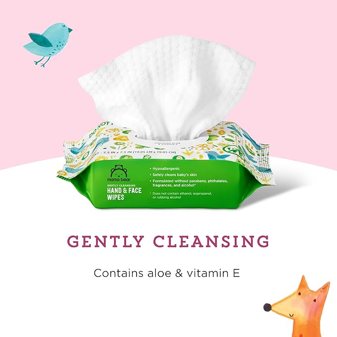 Amazon Brand - Mama Bear Baby Hand & Face Wipes, Unscented, Fragrance Free, Cleansing, Formulated without Parabens and Phthalates, 180 Count (9 Packs of 20)