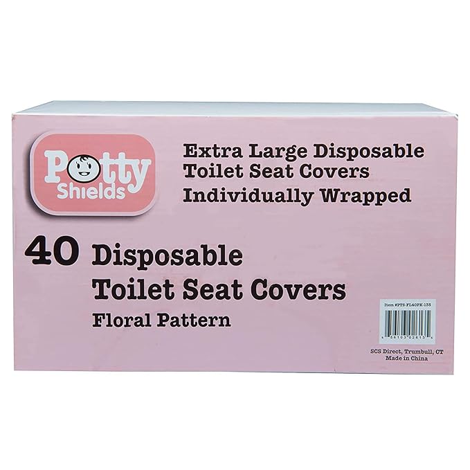 Potty Shields Toilet Seat Covers Disposable (40 Pack, Floral) - XL Waterproof Toilet Cover for Toddlers, Kids & Adults - Portable & Individually Wrapped for Travel, Potty Training & Public Restrooms