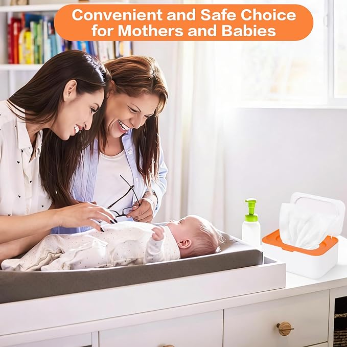 2Pcs Wipe Dispenser, Reusable Baby Wipe Holder Refillable Wipes Container, Easy Open & Close Wipes Pouch Case with Lid for Bathroom Baby Nursery Kitchen Office Travel (Orange/Gray)