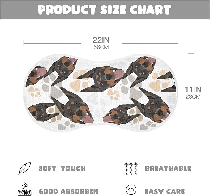 Muslin Burp Cloths for Baby Boys and Girls - 1-Pack Ultra Absorbent Doberman Dog Muslin Washcloths, Newborn Towel, Milk Spit Up Rags, Burp Cloth Bib for Unisex, 22 x 11 Inch