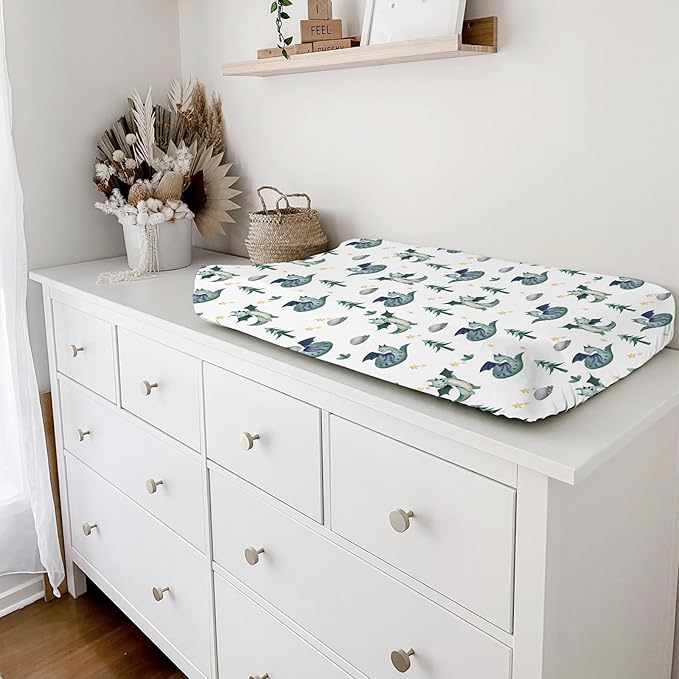 Fairy Tale Dragon Trees Stars Changing Pad Covers Watercolor Dragons Diaper Changing Table Cover Sheets for Boy Girl Soft Stretchy Snug Fitted Baby Changing Pad Mats 32''x16'' Green
