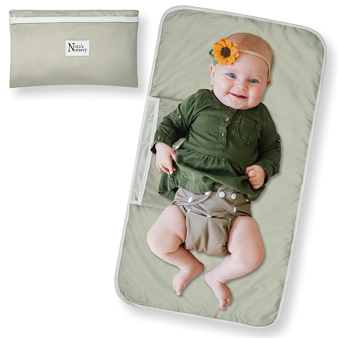 Nora’s Nursery Portable Baby Diaper Changing Pad - Waterproof Foldable Changing Mat for On-The-Go Diaper Changes - Travel Friendly, Easy Clean, Soft & Durable for Infants and Toddlers - Stone