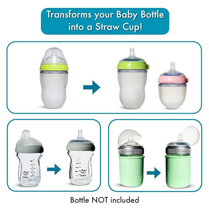 Straw Nipples for Comotomo (Original and Gen 2), Mason Glass and haakaa Baby Bottles, 2-Count, Food Grade Soft Silicone, Spill-Proof, Transition Spout, Converts to Straw Cup BPA-Free 6+ Months