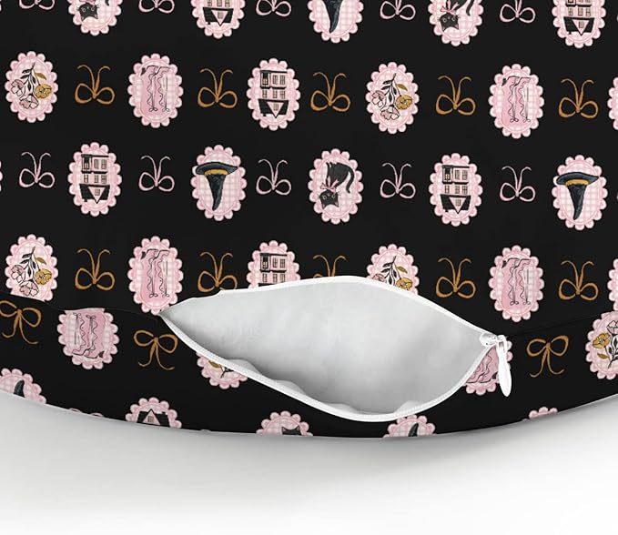 Cute Pink and Black Halloween Baby Nursing Pillow Covers for Girl Witch Cat Castle Floral Bows Nursery Pillowcase for Breastfeeding Pillows Spooky Halloween Soft Stretchy Removable Covers for Newborn