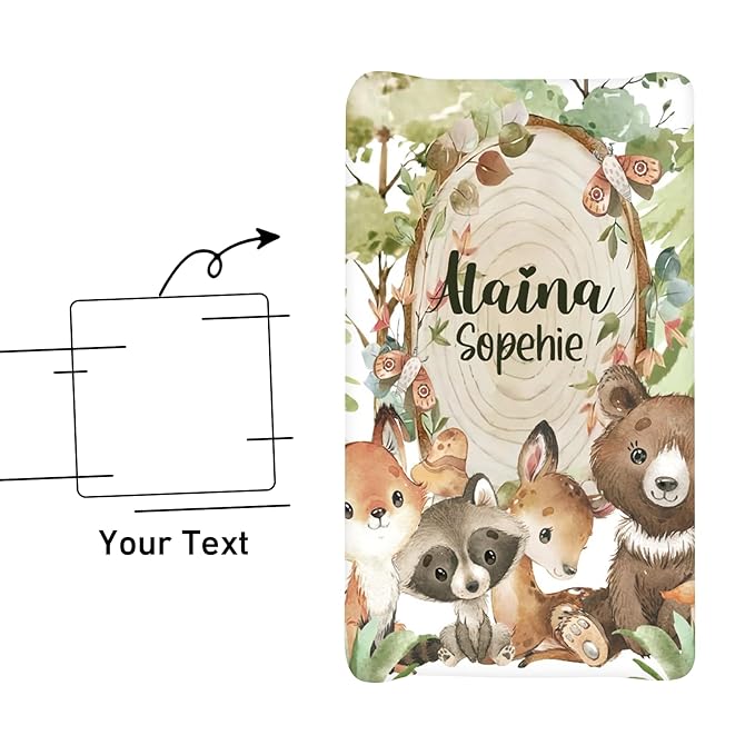 Personalized Baby Changing Pad Cover - 2 Piece Baby Pee Pad Cover Nursery Bedding with Name, Portable Animal Pattern Diaper Changing Pad Gifts for Infant