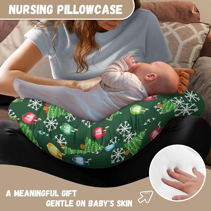 Christmas Tree Breastfeeding Pillow Cover Nursing Cover for Newborn Girls Boys Super Soft and Comfortable Slipcover Gift, 2 Packs