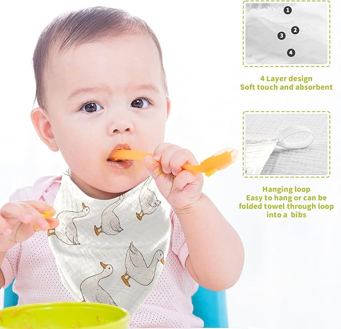vvfelixl Baby Muslin Washcloths Coquette Duck Baby Burp Cloths Cotton Babys Face Towel for Newborn Infants Boys Girls Soft and Absorbent 11.8 X 11.8 in, 3 Pack