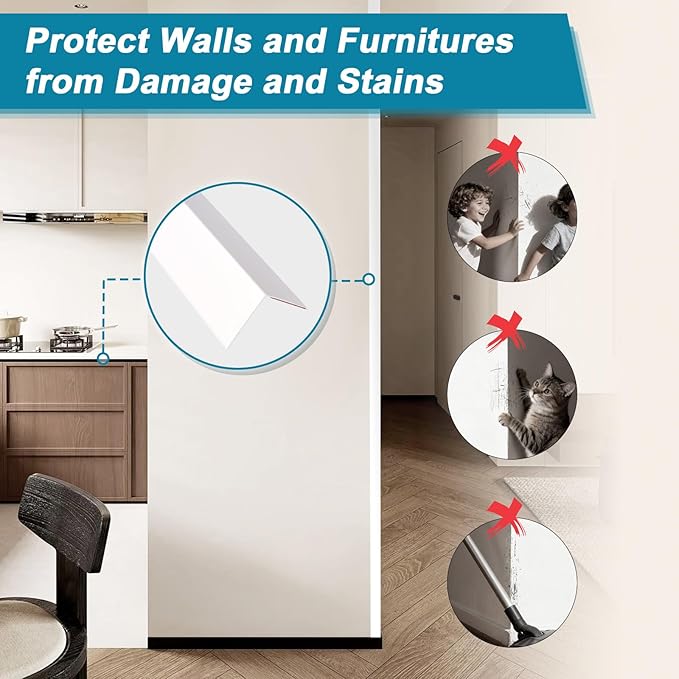 Raytano 4Pcs 45" L ×1" W Self Adhesive Metal Corner Protectors, Modern Aluminum Wall Corner Guards for Wall Door Furniture Cabinet Baseboard Frame Protection and Decoration (Size:45" x 1",White)