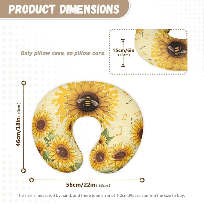 Forchrinse Bee Sunflower Print Nursing Pillow Cover for Baby Girls Boys Soft Cute Pattern Nursing Pillow Cover Slipcover for Breastfeeding
