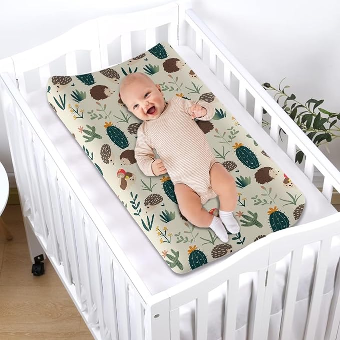 Microfiber Diaper Changing Table Sheets for Infants and Toddles Hedgehog Cactus Baby Changing Pad Cover Soft Breathable