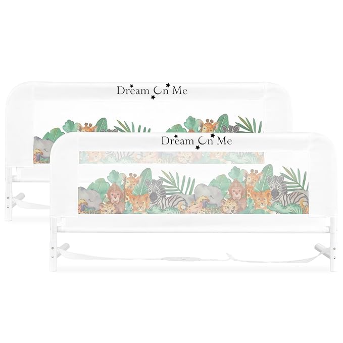 Dream On Me Lightweight Mesh Security Adjustable Bed Rail Double Pack with Breathable Mesh Fabric in Jungle Print, 2 Count (Pack of 1)