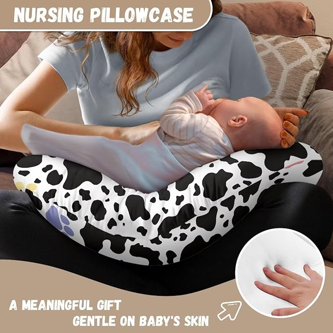 Dog Paws Cow Print Breastfeeding Pillow Slipcover for Baby Boys & Girls Soft Dustproof Newborn Nursing Pillow Case Fit Standard Support Pillow for Bottle Feeding