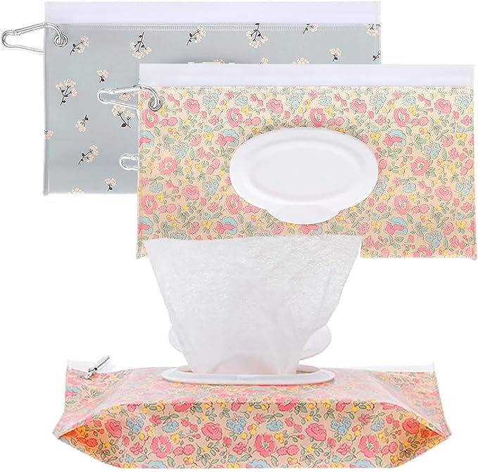 2Packs Baby Wipes Dispenser，refillable baby Wet Wipes Container for travel，Portable Reusable Baby Travel Wipes Holder & Case,Keeps Wipes Fresh Lightweight Wet Wipes Bags Pouch for diaper