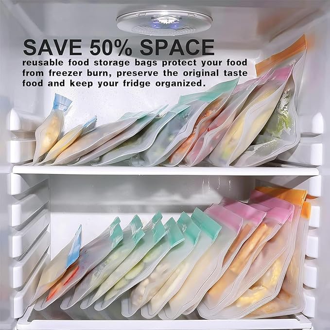10 Pack Reusable Freezer Bags, Leakproof Silicone Food Storage Bags, Dishwasher Safe Bpa Free Reusable Bags For Lunch Marinate & Travel - 3 Gallon, 4 Sandwich, 3 Snack Sizes(Gray)