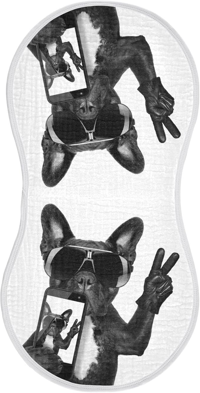 Cool French Bulldog Dog Take Selfie Muslin Burp Cloths for Baby 1 Pack Soft 100% Cotton Baby Washcloths Bibs for Boy Girl