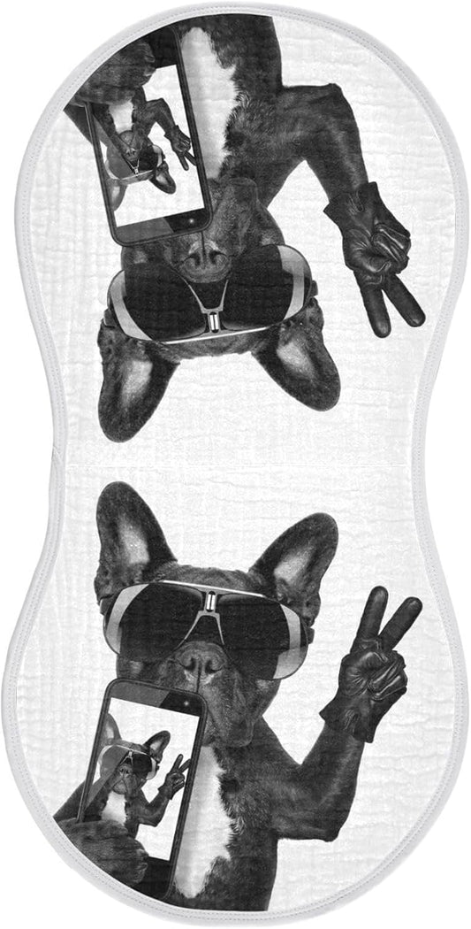 Cool French Bulldog Dog Take Selfie Muslin Burp Cloths for Baby 1 Pack Soft 100% Cotton Baby Washcloths Bibs for Boy Girl