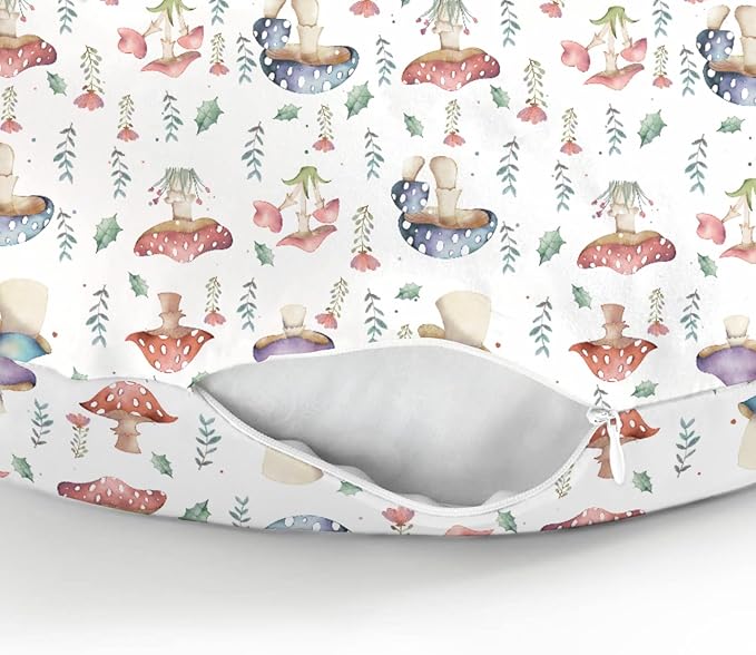 Fairytale Mushroom Baby Nursing Pillow Covers for Boy Girl Colorful Mushrooms Floral Leaves Nursing Pillowcase for Breastfeeding Pillows Magical Plant Soft Stretchy Slipcovers for Newborn Infant
