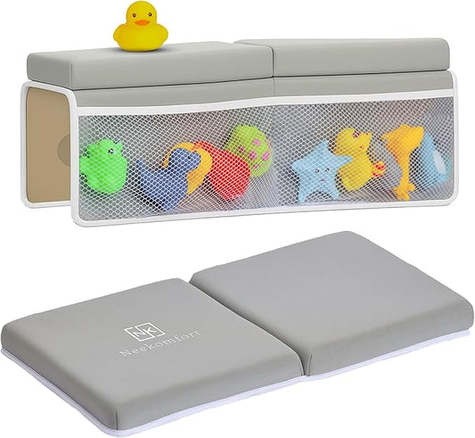 Bath Kneeler and Elbow Rest Pad Set – 26'' Extra Long 1.5” Thick Cushioned Kneeling Pad, Durable, Non-Slip Elbow Rest with Storage Pockets & 5 Bath Toys, Baby Bath Accessories Organizer