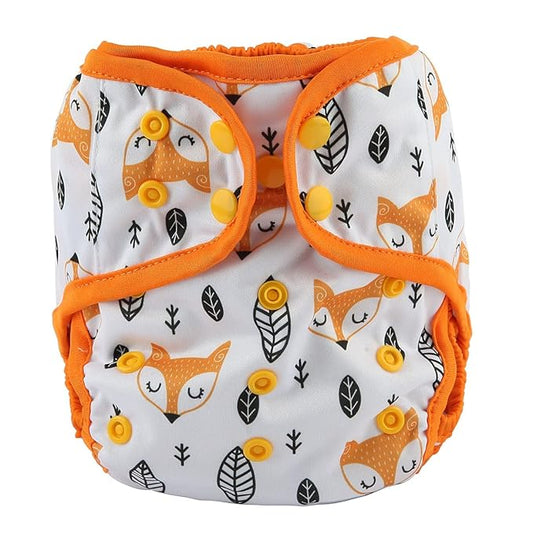 Baby Cloth Diaper Cover Nappy One Size 8lbs to 36lbs (Orange Foxes)
