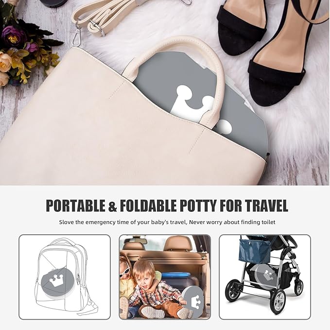 Portable Potty for Toddler Travel Foldable Potty Seat for Toddler Training Toilet for Kids Boys Girls Car On The Go Potty Travel Toilet Chair for Camping Park Indoor/Outdoor (Grey)