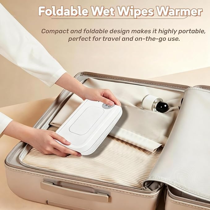 Wet Wipes Warmer, Wipe Warmer Cordless with 3 Adjustable Temperature, Foldable Portable USB Wipe Heater and Dispenser, Digital Display Space Saving Wipe Warmer with Lid for Home Outdoor Travel (Pink)