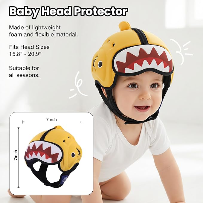 Mambobaby Baby Head Protector Helmet for Crawling and Walking, Breathable Soft Helmet, Ultra-Lightweight & Adjustable, Prevents Bumps Safety Helmet for Infants Toddlers 6-24 Months (Sunshine Shark)