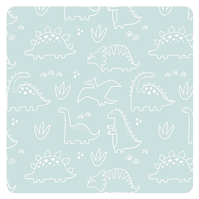 BapronBaby Dino Friends Sage Wet Dry Bag - Waterproof Two Zipper Pockets - Reusable for Mealtime, Diapers, Stroller, Snacks, Swimsuits - Machine Washable - 11" x 9"