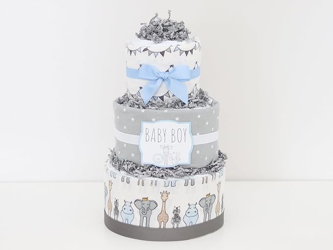 Safari Diaper Cake - Handmade Baby Shower Gift Boy - Baby Blossom Company