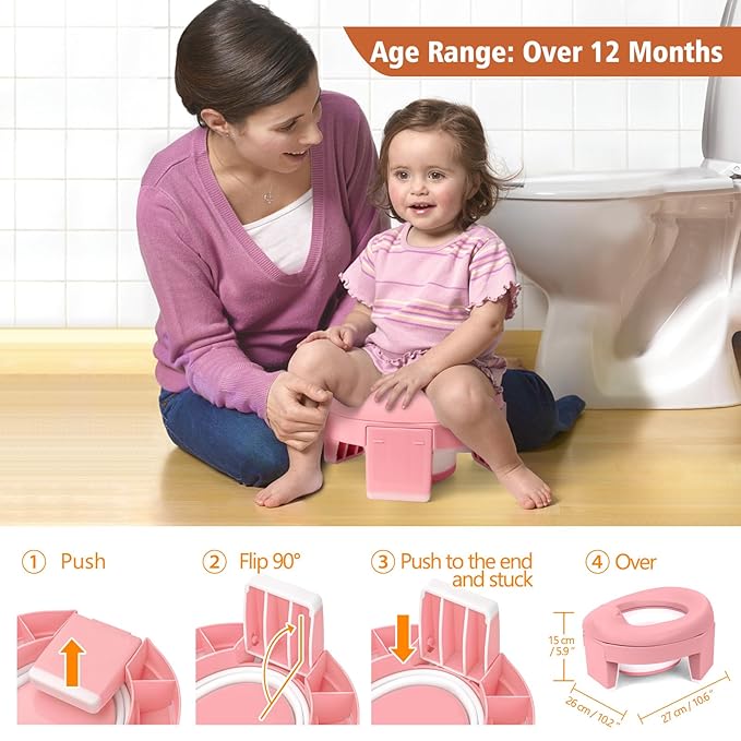 MCGMITT Portable Potty Seat for Kids Travel - Foldable Training Toilet Chair for Toddler Girls with Storage Bags for Outdoor and Indoor Easy to Clean(Pink)