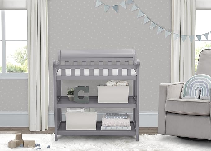 Delta Children Eclipse Changing Table with Foam Contoured Changing Pad and Waterproof Cover, Grey