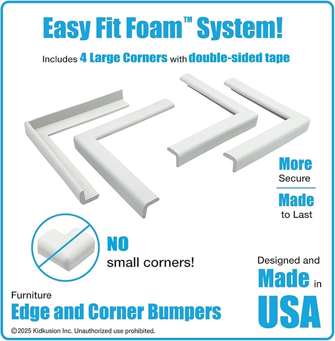 KidKusion Corner and Edge Protector | Easy Fit System | Soft Durable Foam Rubber Padding for Furniture w/Doublesided Tape | Babyproofing Bumper Guards | Large Profile | 16 Ft. | Off White
