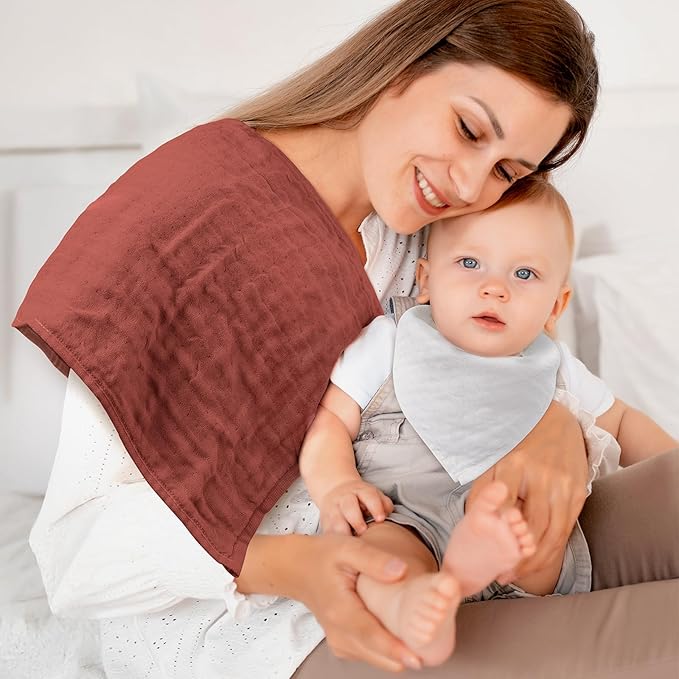 Maliton Muslin Burp Cloths 100% Cotton 20" x 10", 6 Layer Absorbent for Baby Drool and Mess - Non-Irritating & Breathable Baby Burp Cloths for Boys & Girls (Brown and White)