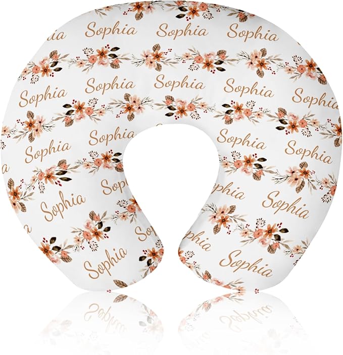 Customizable Flowers Baby Nursing Pillow Cover - Add Your Baby's Name, Ultra-Soft Stretch Fabric, Fits Standard Nursing Pillows, Ideal for Baby Showers Style 05