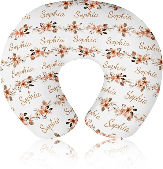Customizable Flowers Baby Nursing Pillow Cover - Add Your Baby's Name, Ultra-Soft Stretch Fabric, Fits Standard Nursing Pillows, Ideal for Baby Showers Style 05