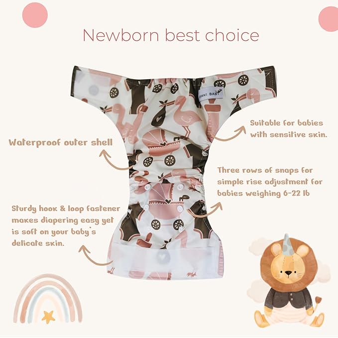 KaWaii Baby Little Green Baby Bamboo Cloth Diapers Newborn to 22 lbs, 12 Bamboo Diapers, 24 Bamboo Inserts.