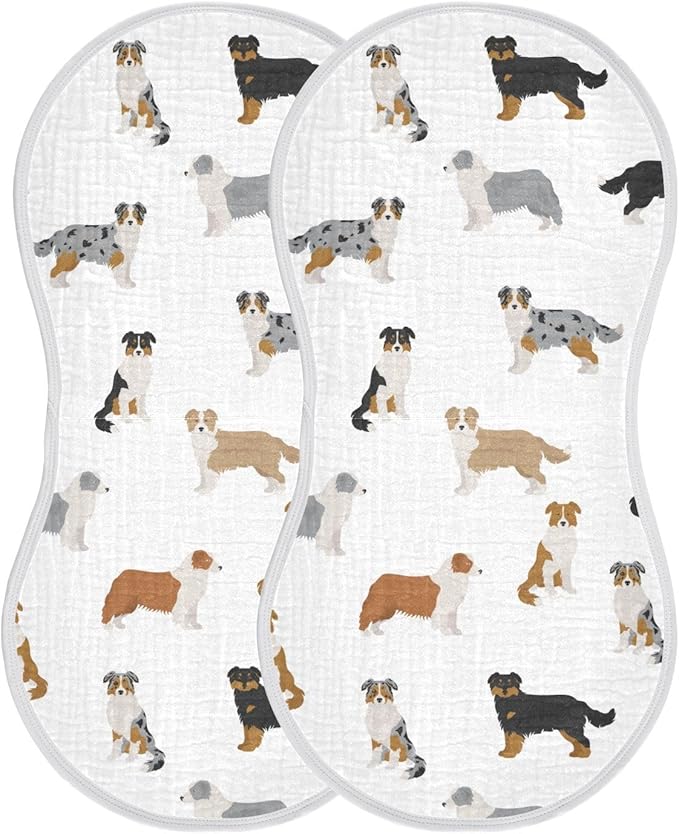 vvfelixl Muslin Burp Cloths Australian Shepherd Dog White Baby Washcloths for Baby Girl Boys 2 Pack