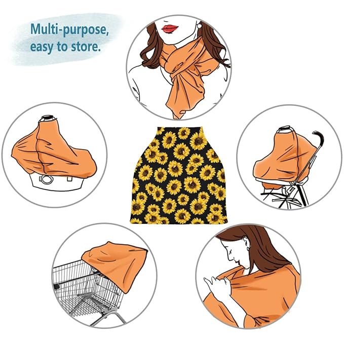 Nursing Cover, Breastfeeding Soft Carseat Canopy Sunflower Multi Use for Baby Car Seat Covers Canopy Shopping Cart Cover Scarf Light Blanket Stroller Cover