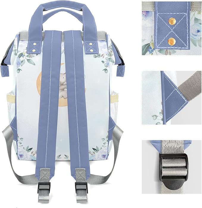 Watercolor Flower Elephant Diaper Bag Backpack Tote Custom with Name Multifunction Waterproof Travel Back Pack Diaper Bag Gifts Backpack for Men Women