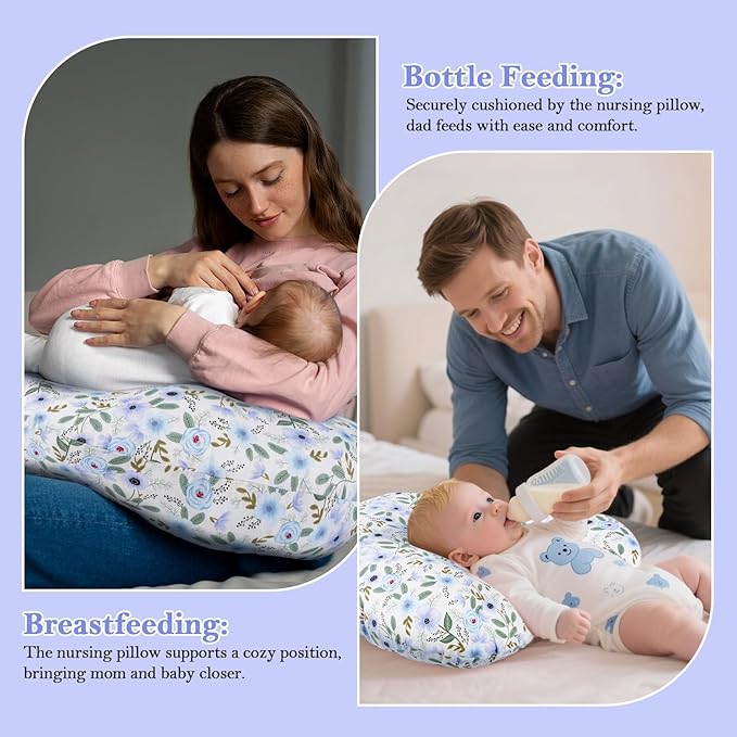 Nursing Pillow for Breastfeeding & Bottle Feeding - Ergonomic C-Shape Design with Breathable Filling & Removable Washable Cover, Supports 0-12 Months (Feeding, Tummy Time, Sitting), Hypoallergenic