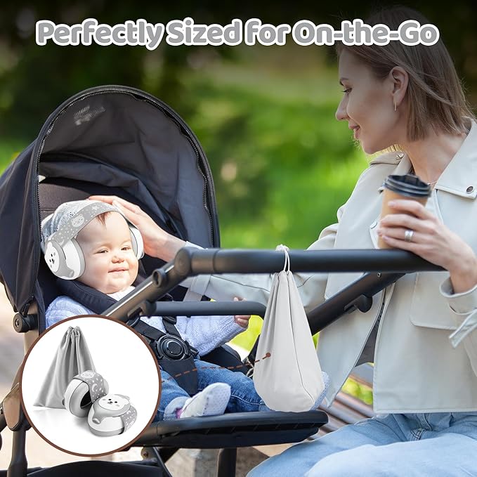 Baby Earmuffs 25dB NRR – Noise Cancelling Headphones for Babies 0-36 Months | Fontanel-Safe Adjustable Headband | Infant Ear Protection for Airplane,Fireworks,Concerts | Foldable with Storage Bag