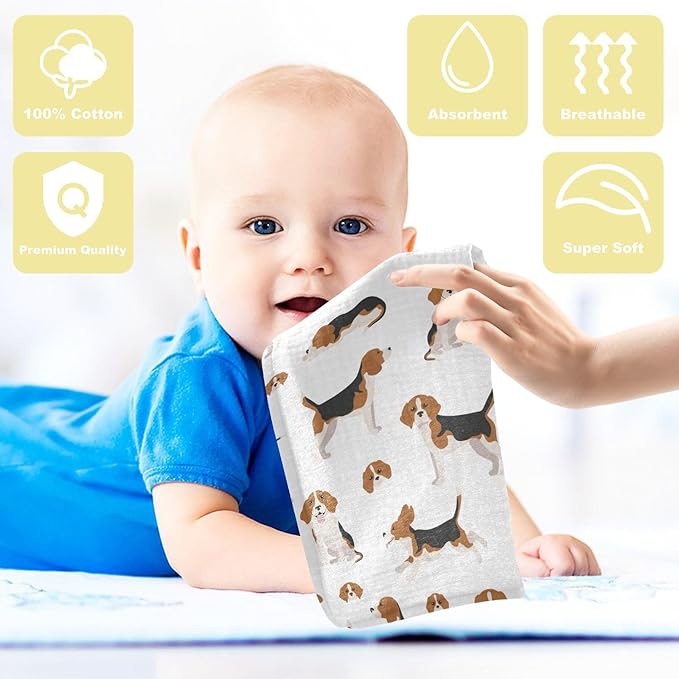 vvfelixl Baby Cotton Washcloths Beagle Dog Infants Bath Towel for Unisex Puppy Face Towels for Newborn, Natural Baby Wipes Delicate Skin, 11.8 X 11.8 inch, one sizex5