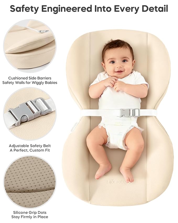 Baby Changing Pad, Waterproof Wipe-Clean PU Leather with High-Density Foam, Non-Slip Contoured Cushioned Edges with Adjustable Safety Strap, for Dresser & Changing Table, 28"×16", Beige